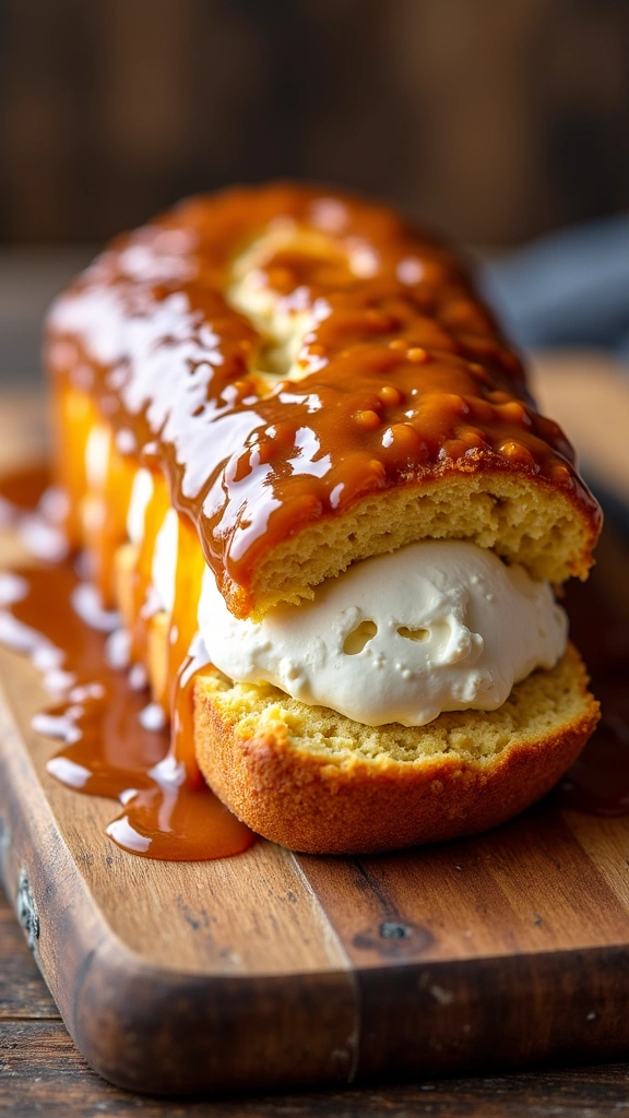 Bolo de Sorvete com Calda de Caramelo