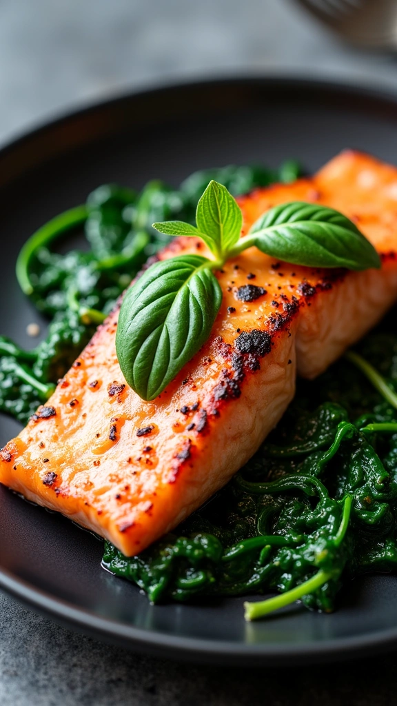 Salmão Grelhado com Espinafre