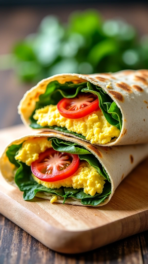 Wrap de Ovos Mexidos com Espinafre e Tomate
